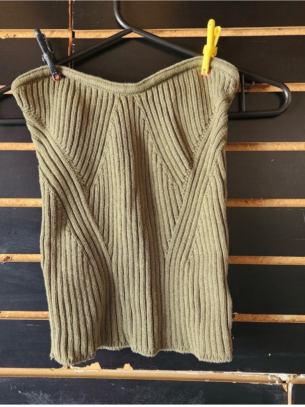 Express Olive Green Ribbed Knit Strapless Tube Top Sweater - Size S